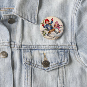 Schneekinder-Weihnachtsknopf Button