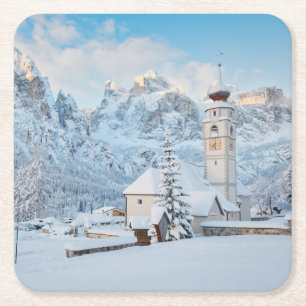Schneekirche mit Berghang Rechteckiger Pappuntersetzer