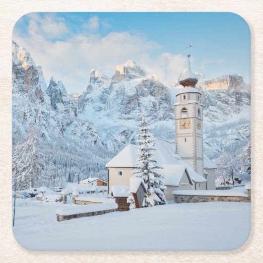 Schneekirche mit Berghang Rechteckiger Pappuntersetzer (Vorderseite)