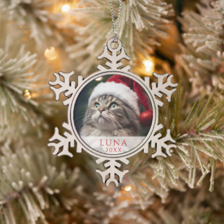 Schneeklockchen-Katzenliebhaber-Foto-Ornament – Si Schneeflocken Zinn-Ornament