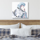 Schneekönigin und Polar-Bär in sanfter Wasserfarbe Leinwanddruck (Insitu (Schlafzimmer))