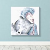 Schneekönigin und Polar-Bär in sanfter Wasserfarbe Leinwanddruck (Insitu (Holzboden))