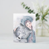 Schneekönigin und Polar-Bär in sanfter Wasserfarbe Postkarte (Stehend Vorderseite)