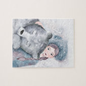 Schneekönigin und Polar-Bär in sanfter Wasserfarbe Puzzle (Horizontal)