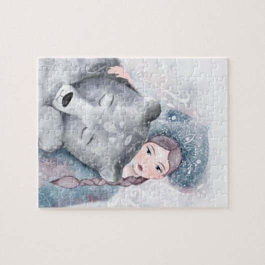 Schneekönigin und Polar-Bär in sanfter Wasserfarbe Puzzle (Horizontal)