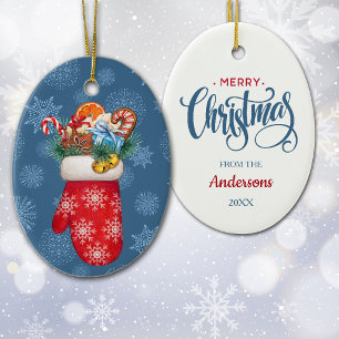 Schneekristall-Handschuhe mit Weihnachtsleckereien Keramik Ornament