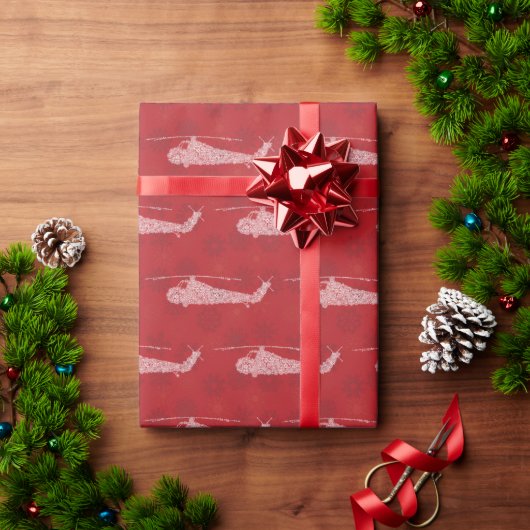 Schneekristall-Hubschrauber - Rot Geschenkpapier (Feiertagsgeschenk)