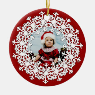 Schneekristall-Kranz-Foto-Rund-Ornament Keramikornament