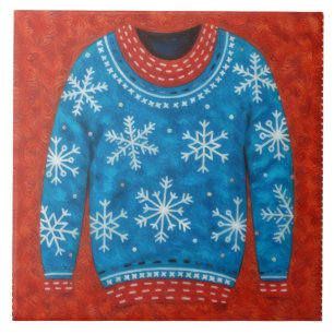 Schneekristall Rot Blau Hässlicher Pullover Lustig Fliese
