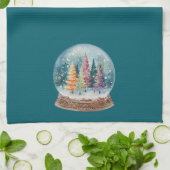Schneekugel Bunter Weihnachtsbaumwald Geschirrtuch (Gefaltet)