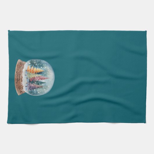 Schneekugel Bunter Weihnachtsbaumwald Geschirrtuch (Horizontal)