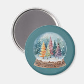 Schneekugel Bunter Weihnachtsbaumwald Magnet (Vorderseite/Rückseite)