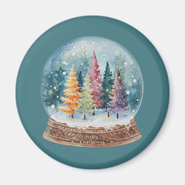 Schneekugel Bunter Weihnachtsbaumwald Magnet