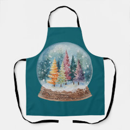 Schneekugel Bunter Weihnachtsbaumwald Schürze