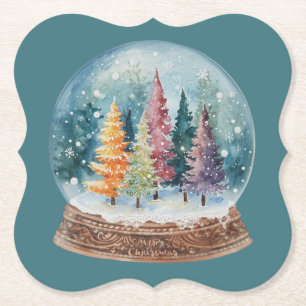 Schneekugel Bunter Weihnachtsbaumwald Untersetzer