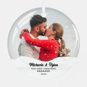 Schneekugel-Effekt 1. Weihnachten Verlobt 2-Fotos Ornament Aus Metall