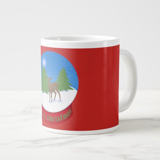 Schneekugel | Hirsch & Schnee Frohe Weihnachten Jumbo-Tasse (Vorderseite Rechts)