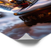 Schneekugel mit altem Zug und Dorf Poster (Ecke)