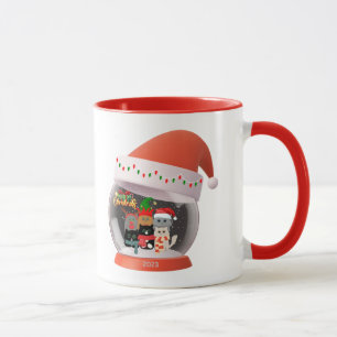 Schneekugel mit festlichen Feiertags-Katzen Tasse