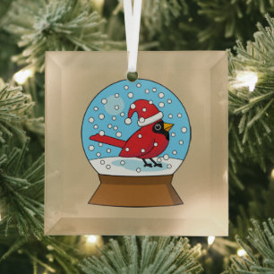 Schneekugel mit niedlichem rotem Kardinal Ornament Aus Glas