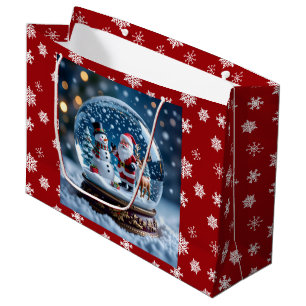 Schneekugel mit Weihnachtsmann und Rentier Große Geschenktüte