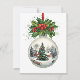 Schneekugel-Ornament Landschaft Stechpalmen-Beeren Feiertagskarte