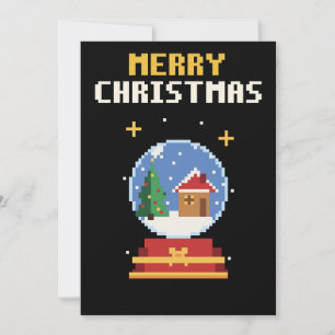 Schneekugel Pixel Art Weihnachtskarte Feiertagskarte