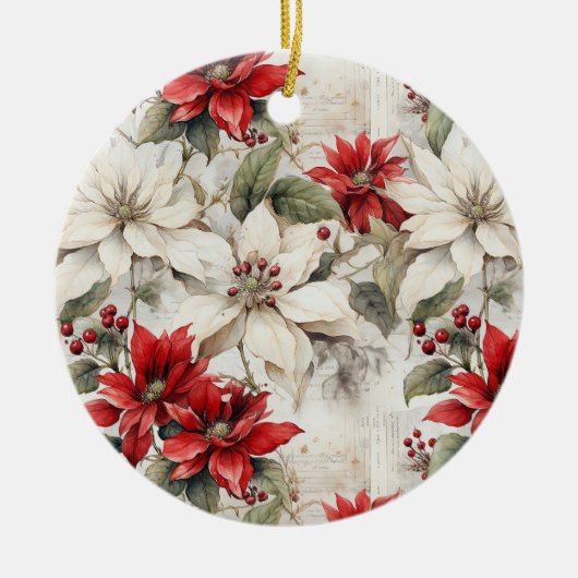 Schneeküsste Elegance White and Red Poinsettia Keramik Ornament (Vorne)