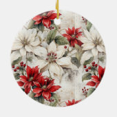 Schneeküsste Elegance White and Red Poinsettia Keramik Ornament (Hinten)