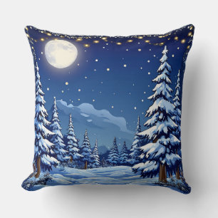 Schneelandschaft im Wald unter einer mondbeschiene Kissen