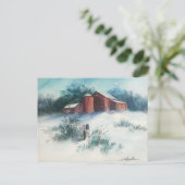 Schneelandschaft Malerei Rustikale Bauernhof Postk Postkarte (Stehend Vorderseite)