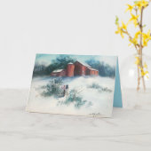 Schneelandschaft Malerei Rustikale Farm mit Scheun Karte (Gelbe Blume)
