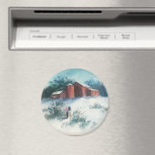 Schneelandschaft Malerei Rustikale Farm mit Scheun Magnet (In Situ (Geschirrspüler))