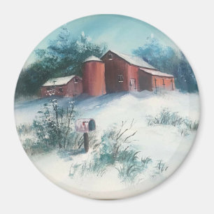 Schneelandschaft Malerei Rustikale Farm mit Scheun Magnet