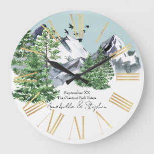 Schneelandschaft mit Kiefernwald Große Wanduhr