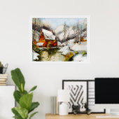 Schneelandschaft mit Wasserrad Poster (Heimbüro)