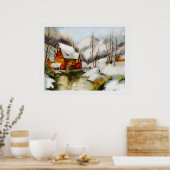 Schneelandschaft mit Wasserrad Poster (Küche)