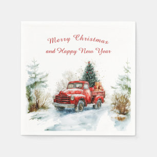 Schneelandschaft roter Weihnachts-LKW Serviette