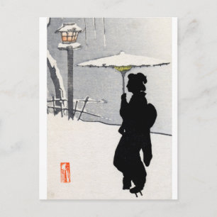 Schneelandschaft und japanische Geisha Postkarte