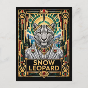 Schneeleopard, Art Deco Wildlife Postkarte