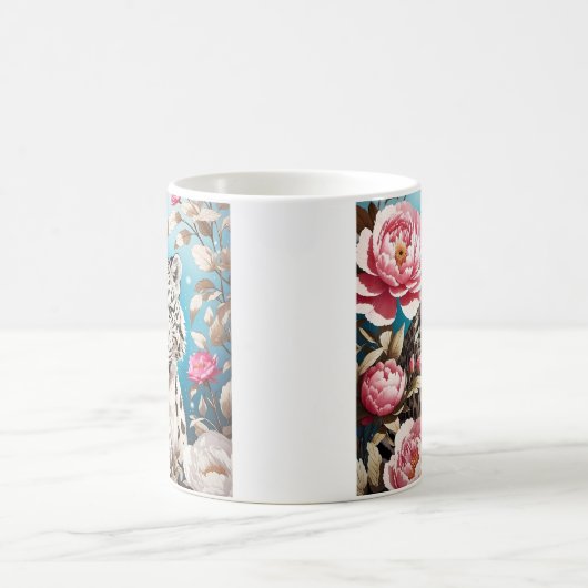 Schneeleopard atemberaubend Blick Rosa Blume Kaffeetasse (Mittel)