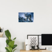 Schneeleopard auf Berggipfel – Wildtier Natur Poster (Heimbüro)