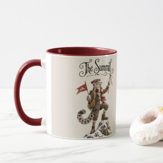 Schneeleopard-Bergsteiger Tasse (Mit Donut)