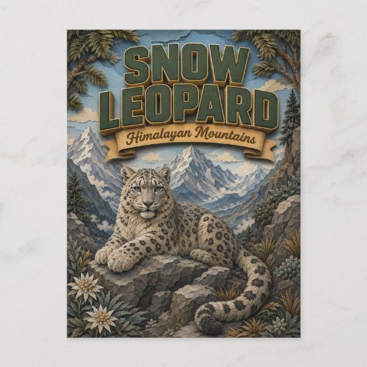 Schneeleopard Himalaja POPCUT Postkarte (Vorderseite)