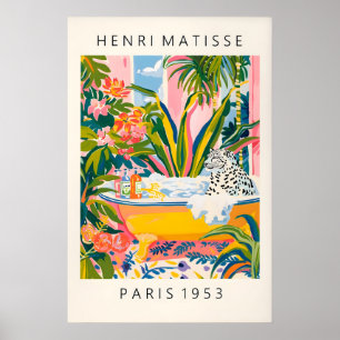 Schneeleopard Matisse Kunst Druck Rosa Badezimmer Poster