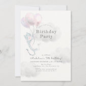 Schneeleopard mit rosa Balloons Geburtstag Einladung (Vorderseite)