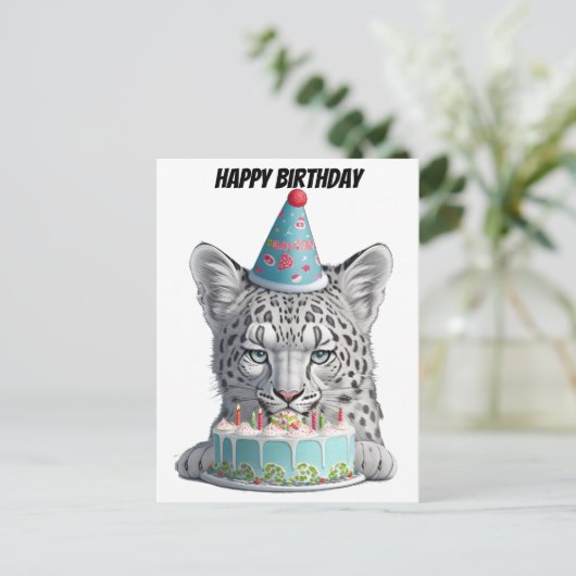 Schneeleopard mit Vogelhut Postkarte (Stehend Vorderseite)