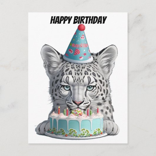 Schneeleopard mit Vogelhut Postkarte (Vorderseite)