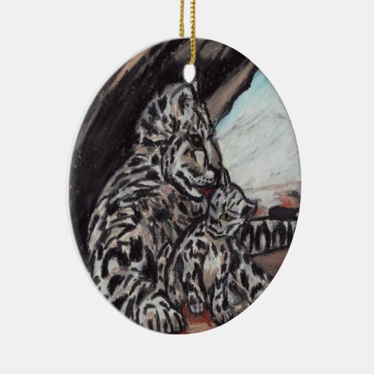 SCHNEELEOPARD MUTTER UND CUB Zierde Keramik Ornament (Rechts)