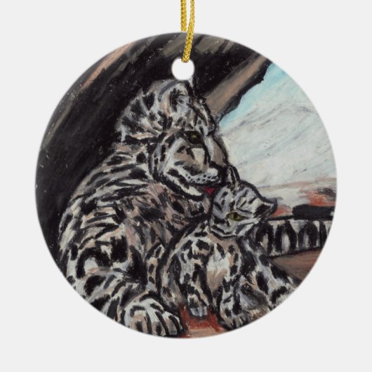 SCHNEELEOPARD MUTTER UND CUB Zierde Keramik Ornament (Vorne)